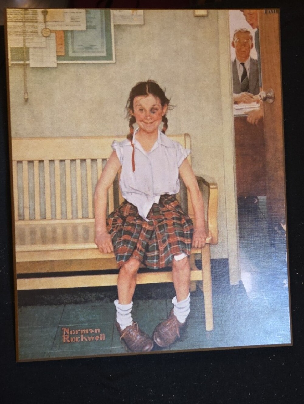 Norman Rockwell Girl on Bench Print - Plaid Skirt, White Shirt - Picture 2 of 7